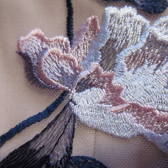 Embroidered Garden Party Outdoor Wedding Bridesmaid Floral Midi Tea Length Dress - Picture 6 of 16